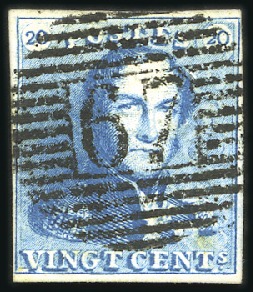 Stamp of Belgium » Belgique. 1849 Epaulettes - Émission 20c Bleu, margé, oblitération de la perception 67 