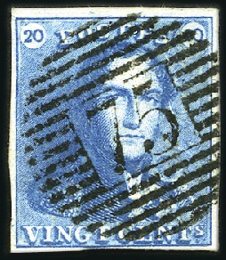 Stamp of Belgium » Belgique. 1849 Epaulettes - Émission 20c Bleu, margé, oblitération de la perception 75 