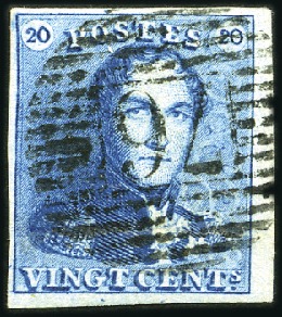 Stamp of Belgium » Belgique. 1849 Epaulettes - Émission 20c Bleu, margé, oblitération de la perception 76 