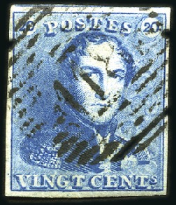 Stamp of Belgium » Belgique. 1849 Epaulettes - Émission 20c Bleu, bien margé, oblitération de la perceptio