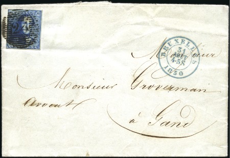 Stamp of Belgium » Belgique. 1849 Epaulettes - Émission 20c Bleu, marges régulières tout autour, oblitérat