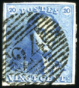 Stamp of Belgium » Belgique. 1849 Epaulettes - Émission 20c Bleu: Lot de 25 exemplaires montrant différent