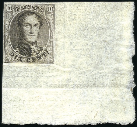 Stamp of Belgium » Belgique. 1849 Médaillons (filigrane encadré) - Émission 10c Brun, très bien margé avec coin de feuille inf