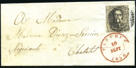 Stamp of Belgium » Belgique. 1849 Médaillons (filigrane encadré) - Émission 10c Brun, margé, oblitération de la perception 39 
