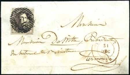 Stamp of Belgium » Belgique. 1849 Médaillons (filigrane encadré) - Émission 10c Brun, margé, oblitération de la perception 2 d