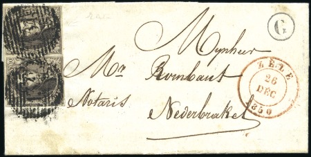 Stamp of Belgium » Belgique. 1849 Médaillons (filigrane encadré) - Émission 10c Brun, en paire bien margée, oblitération de la