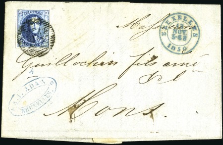 Stamp of Belgium » Belgique. 1849 Médaillons (filigrane encadré) - Émission 20c Bleu, bien margé, oblitération de la perceptio