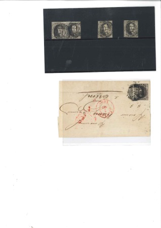 Stamp of Belgium » Belgique. 1849 Médaillons (filigrane encadré) - Émission 10c Brun, petit lot comprenant une paire et deux t