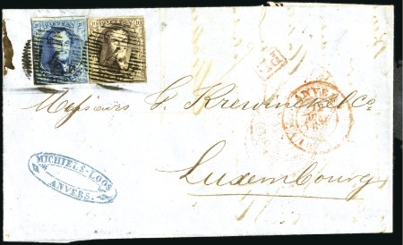 Stamp of Belgium » Belgique. 1851 Médaillons (filigrane sans cadre) - Émission 10c Brun et 20c bleu, bien margés, oblitération de