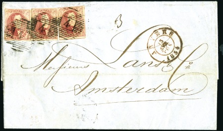 Stamp of Belgium » Belgique. 1851 Médaillons (filigrane sans cadre) - Émission 40c Carmin, trois exemplaires touchés, oblitératio