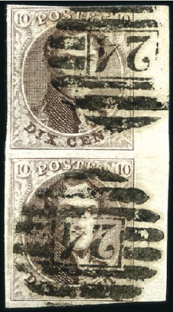 Stamp of Belgium » Belgique. 1858 Médaillons arrondis - Émission 10c Brun, lot comprenant une magnifique paire vert