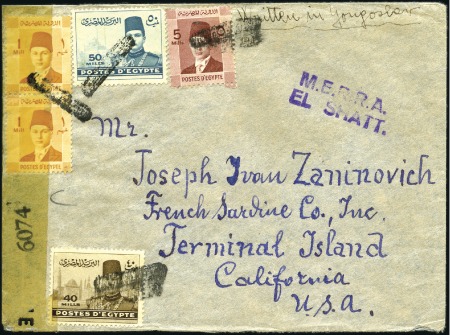 Stamp of Egypt » 1936-1952 King Farouk Definitives  1937-46 Young Farouk issue; Censored cover sent fr