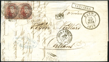 Stamp of Belgium » Belgique. 1851 Médaillons (filigrane sans cadre) - Affranchissements mixtes, composés, etc. Lot de 11 lettres pour l'étranger affranchies avec