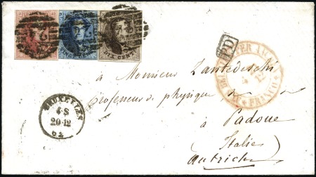 Stamp of Belgium » Belgique. 1861 Médaillons allongés - Affranchissements mixtes, composés, etc. Magnifique affranchissement tricolore composé du 1