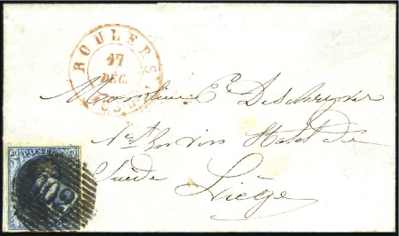 Stamp of Belgium » Belgique. 1849 Médaillons (filigrane encadré) - Émission 20c Bleu, margé, oblitération de la perception 102