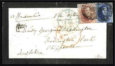 Stamp of Belgium » Belgique. 1849 Médaillons (filigrane encadré) - Émission 40c Carmin (margé) et 20c bleu (touché), oblitérat