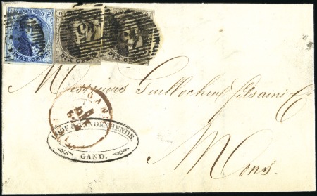 Stamp of Belgium » Belgique. 1849 Médaillons (filigrane encadré) - Émission 10c Brun(2) et 20c bleu, diversement margés, oblit