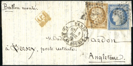 Stamp of France » Guerre de 1870-1871 LE FRANKLIN pour JERSEY de Paris 03.12.70 pour Le 