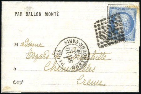 Stamp of France Ballon monté de banlieue avec 20c Siège obl. GC252