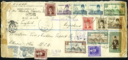 Stamp of Egypt » 1936-1952 King Farouk Definitives  1937-46 Young Farouk 50pi on registered and censor