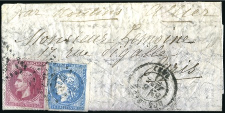 Stamp of France » Guerre de 1870-1871 Rare 20c Bordeaux type I (Yv. 44) +80c Lauré sur B