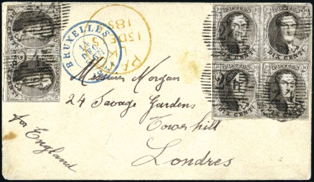 Stamp of Belgium » Belgique. 1851 Médaillons (filigrane sans cadre) - Émission 10c Brun, BLOC DE QUATRE bien margé plus paire (lé