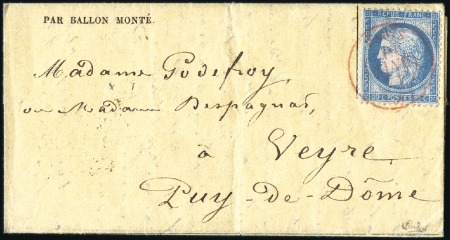 Stamp of France » Guerre de 1870-1871 LE GENERAL BOURBAKI Ballon monté avec 20c Siège ob