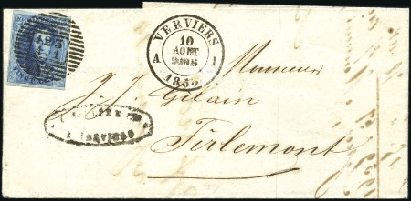 Stamp of Belgium » Belgique. 1858 Médaillons arrondis - Émission 20c Bleu, margé, oblitération 123 A.1 du bureau an