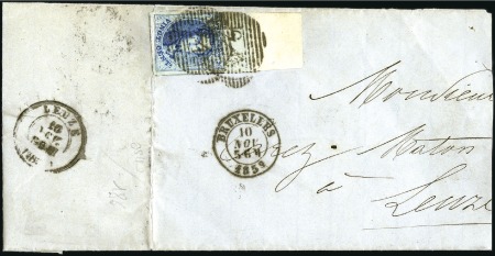 Stamp of Belgium » Belgique. 1858 Médaillons arrondis - Émission 20c Bleu, margé avec bdf intégral en haut (léger p