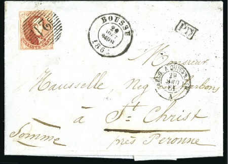 Stamp of Belgium » Belgique. 1858 Médaillons arrondis - Émission 40c Vermillon, bien margé, oblitération de la perc