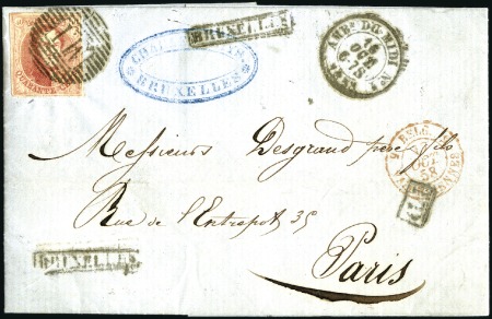 Stamp of Belgium » Belgique. 1858 Médaillons arrondis - Émission 40c Vermillon, margé, oblitération de l'ambulant M