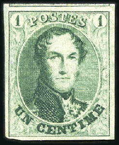 Stamp of Belgium » Belgique. 1861 Médaillons allongés - Émission 1c Vert, très bien margé avec partie de voisin en 