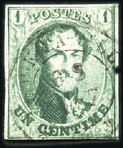 Stamp of Belgium » Belgique. 1861 Médaillons allongés - Émission 1c Vert, margé, càd de la distribution de Herck-La