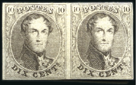 Stamp of Belgium » Belgique. 1861 Médaillons allongés - Émission 10c Brun, en paire horizontale margée, neuf avec g