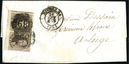Stamp of Belgium » Belgique. 1861 Médaillons allongés - Émission 10c Brun en paire margée avec beau bas de feuille 