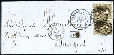 Stamp of Belgium » Belgique. 1861 Médaillons allongés - Émission 10c Brun en paire bien margée, oblitération de la 