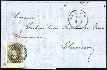 Stamp of Belgium » Belgique. 1861 Médaillons allongés - Émission 10c Brun, bien margé avec cdf et partie de voisin 
