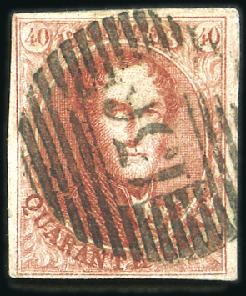 Stamp of Belgium » Belgique. 1861 Médaillons allongés - Émission 40c Vermillon, bien margé, oblitération de la perc