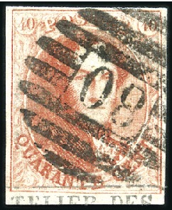 Stamp of Belgium » Belgique. 1861 Médaillons allongés - Émission 40c Vermillon, bien margé avec petit bord de feuil