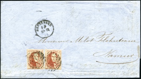Stamp of Belgium » Belgique. 1861 Médaillons allongés - Émission 40c Vermillon, deux exemplaires margés, oblitérati