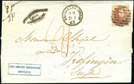 Stamp of Belgium » Belgique. 1861 Médaillons allongés - Émission 40c Vermillon, lég. touché, oblitération du cachet