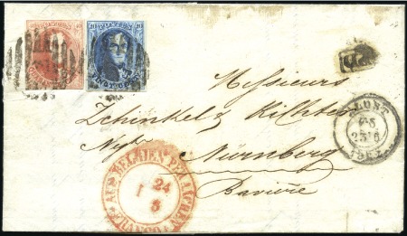 Stamp of Belgium » Belgique. 1861 Médaillons allongés - Émission 40c Vermillon et 20c bleu, les deux margés, oblité