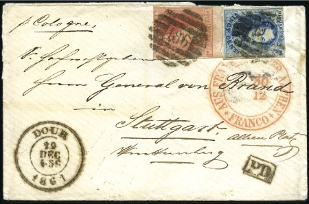 Stamp of Belgium » Belgique. 1861 Médaillons allongés - Émission 40c Vermillon et 20c bleu, les deux touchés, oblit