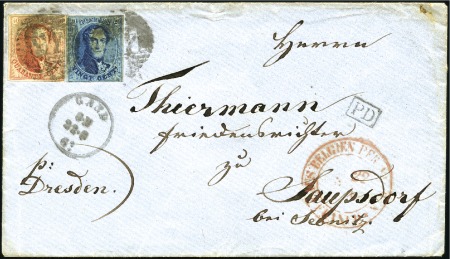 Stamp of Belgium » Belgique. 1861 Médaillons allongés - Émission 40c Vermillon (margé) et 20c bleu (touché), oblité