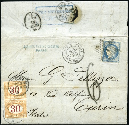 Stamp of France Lettre de Paris 14.02.71 pour Turin, Italie avec 2