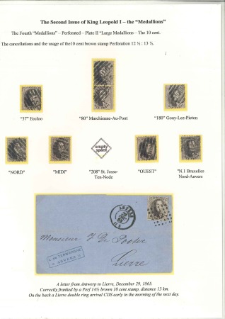 Stamp of Belgium » Belgique. 1863 Médaillons dentelés (COB 13-16) 10c Brun, petit lot montrant les trois types de de