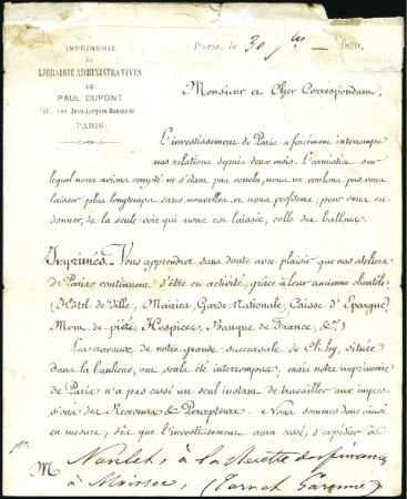 Stamp of France » Guerre de 1870-1871 Circulaire "Imprimerie et Librairie administrative