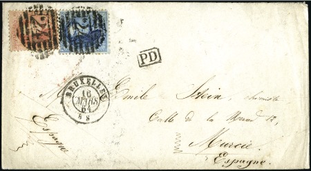 Stamp of Belgium » Belgique. 1863 Médaillons dentelés 12 1/2 : 13 1/2 40c Carmin-rose et 20c bleu, oblitération de la pe