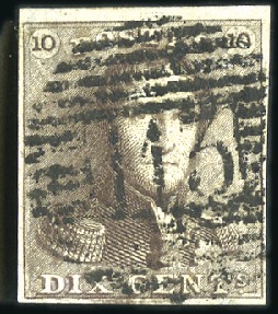 Stamp of Belgium » Belgique. 1849 Epaulettes - Émission 10c Brun, margé, oblitération de la perception 113