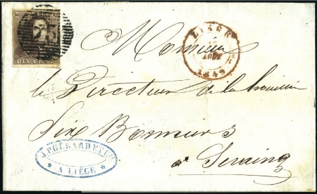 Stamp of Belgium » Belgique. 1849 Epaulettes - Émission 10c Brun, margé, oblitération de la perception 73 